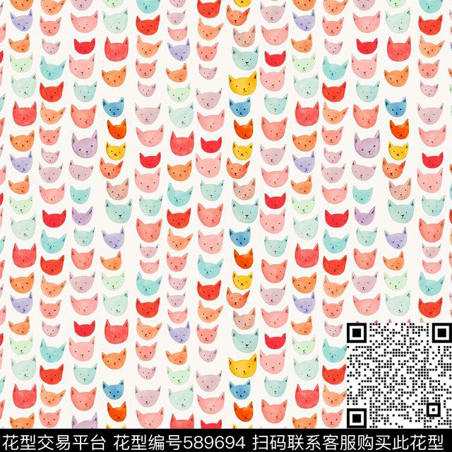 卡通小猫手绘。泳装数码印花华亿平台下载（图片编号: 589694） - 瓦栏（Walan）