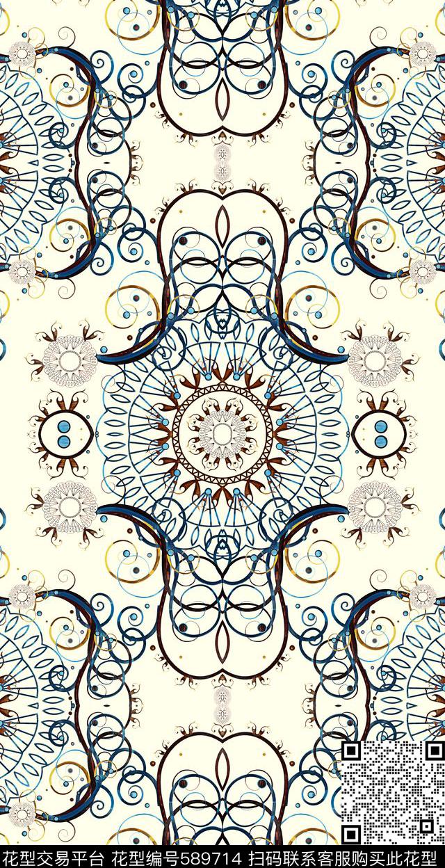 线描花纹民族风数码印花华亿平台下载（图片编号: 589714） - 瓦栏（Walan）