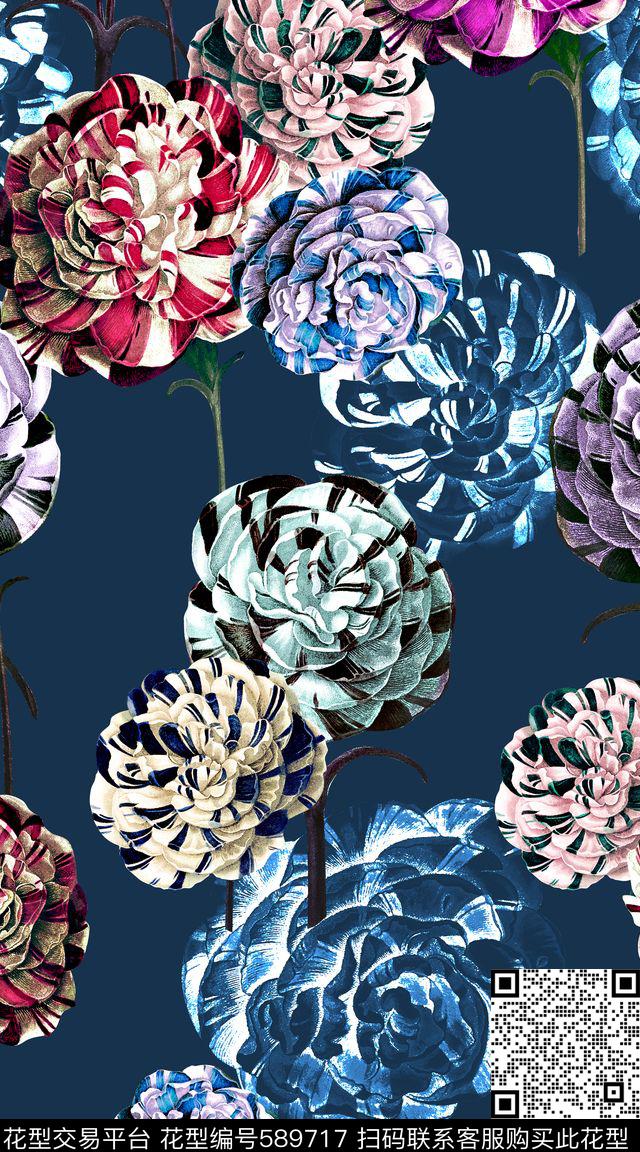 玫瑰复古油画花卉数码印花华亿平台下载（图片编号: 589717） - 瓦栏（Walan）