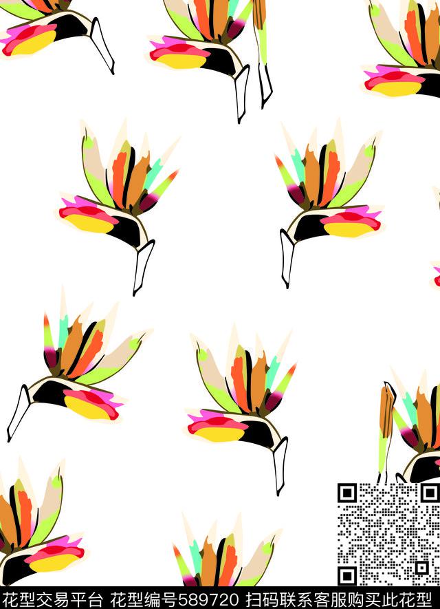 几何抽象热带花卉传统印花华亿平台下载（图片编号: 589720） - 瓦栏（Walan）