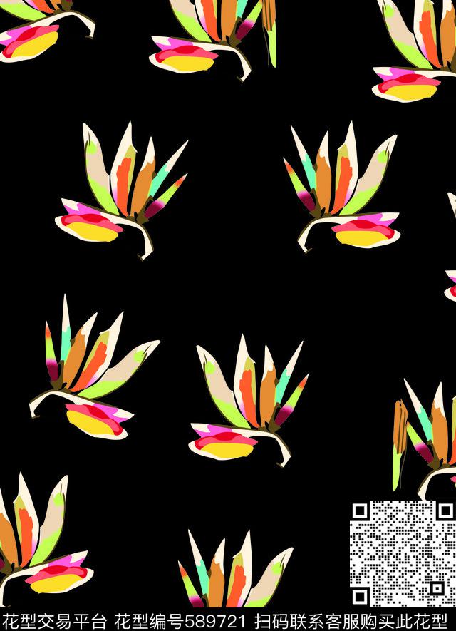 几何抽象热带花卉传统印花华亿平台下载（图片编号: 589721） - 瓦栏（Walan）