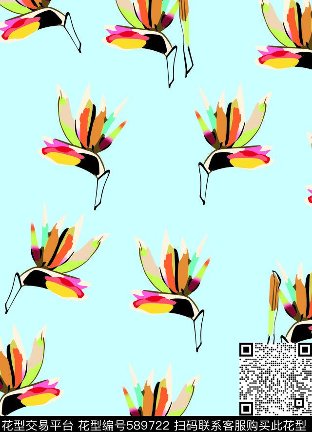 几何抽象热带花卉传统印花华亿平台下载（图片编号: 589722） - 瓦栏（Walan）