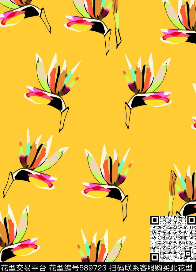 几何抽象热带花卉传统印花华亿平台下载（图片编号: 589723） - 瓦栏（Walan）