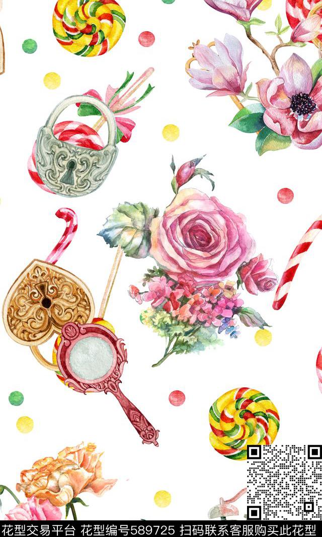 糖果花卉时钟数码印花华亿平台下载（图片编号: 589725） - 瓦栏（Walan）