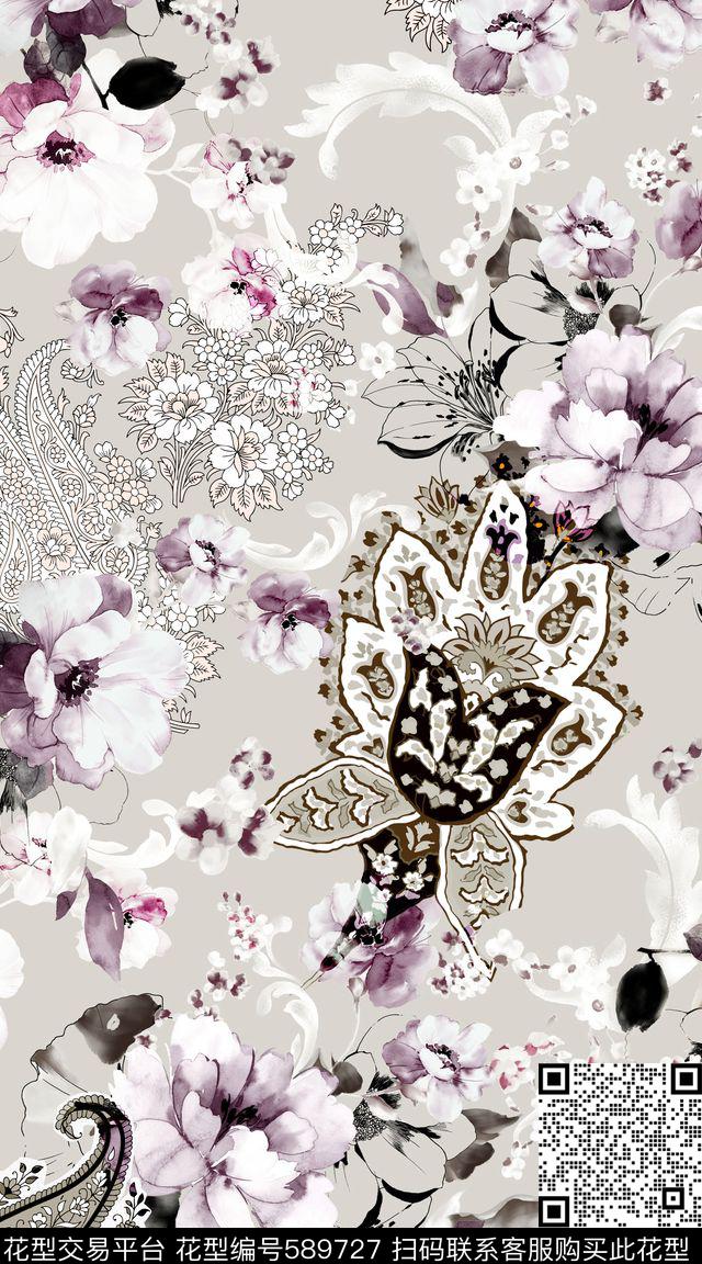 花卉民族风佩斯利数码印花华亿平台下载（图片编号: 589727） - 瓦栏（Walan）