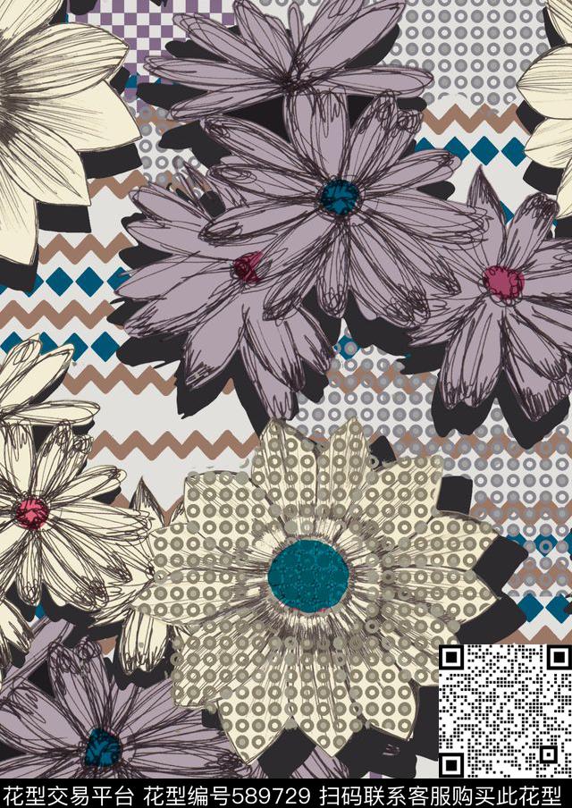 时尚花卉传统印花华亿平台下载（图片编号: 589729） - 瓦栏（Walan）