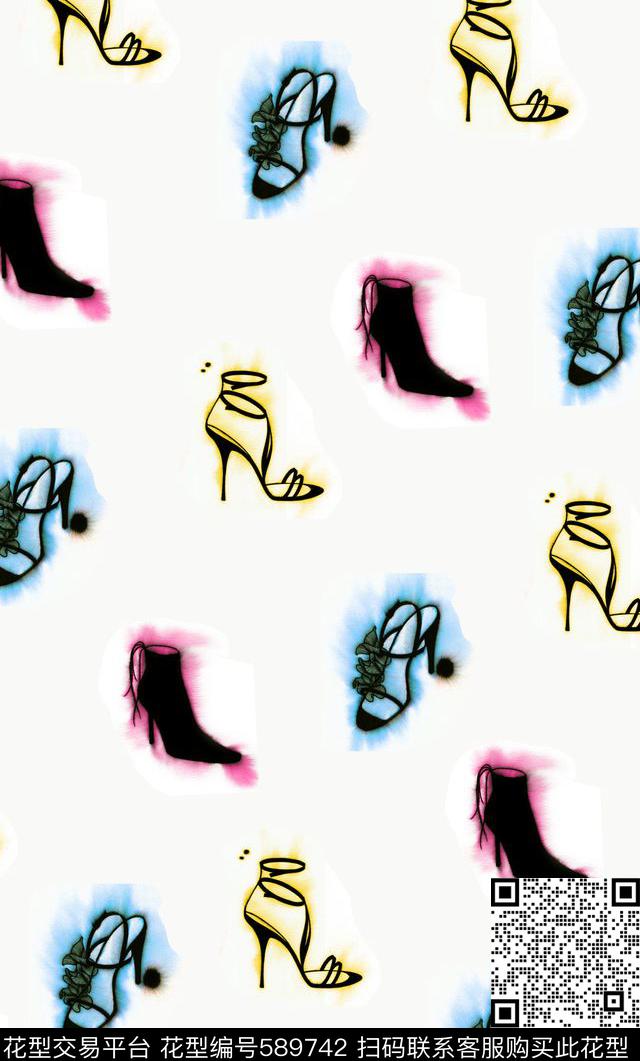 时尚高跟鞋满版传统印花华亿平台下载（图片编号: 589742） - 瓦栏（Walan）