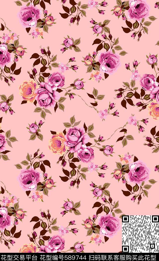 高档水彩花卉写实花卉传统印花华亿平台下载（图片编号: 589744） - 瓦栏（Walan）