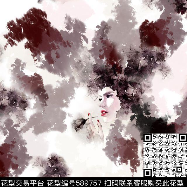 水墨人像2017年新款数码印花华亿平台下载（图片编号: 589757） - 瓦栏（Walan）