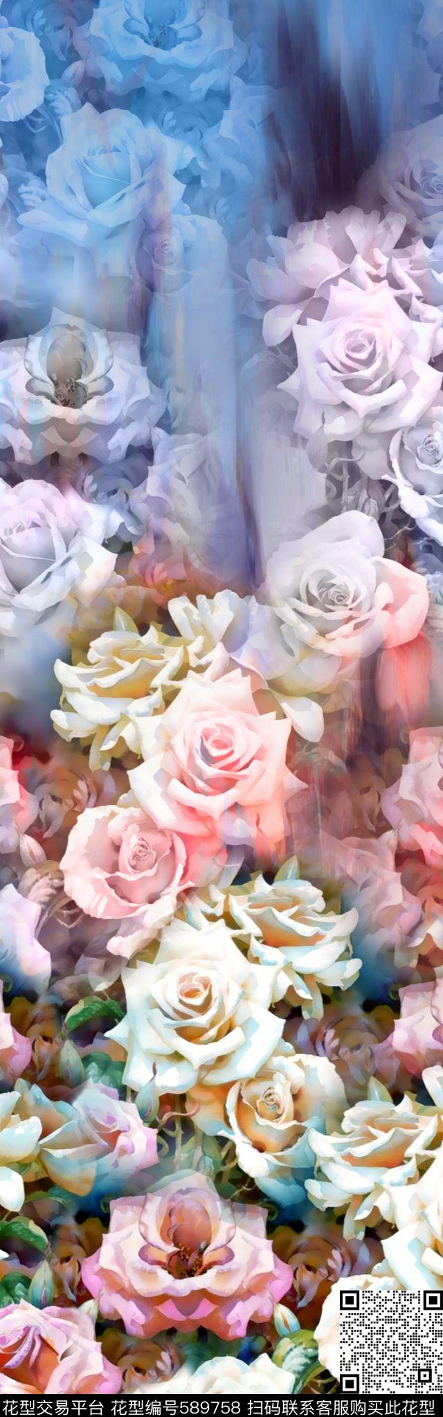 花卉渐变中老年数码印花华亿平台下载（图片编号: 589758） - 瓦栏（Walan）