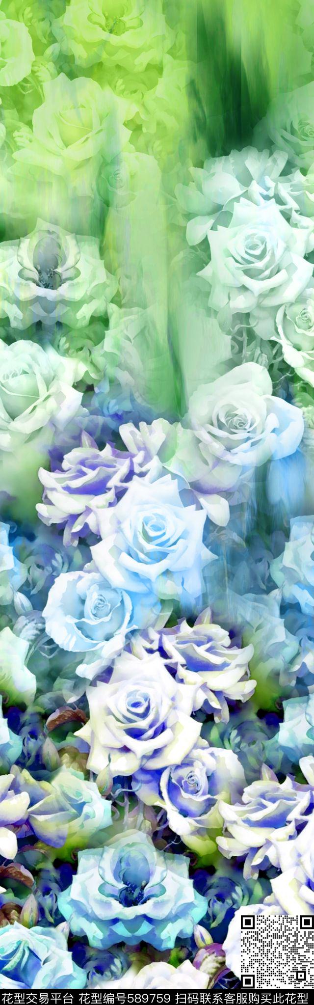 花卉渐变中老年数码印花华亿平台下载（图片编号: 589759） - 瓦栏（Walan）