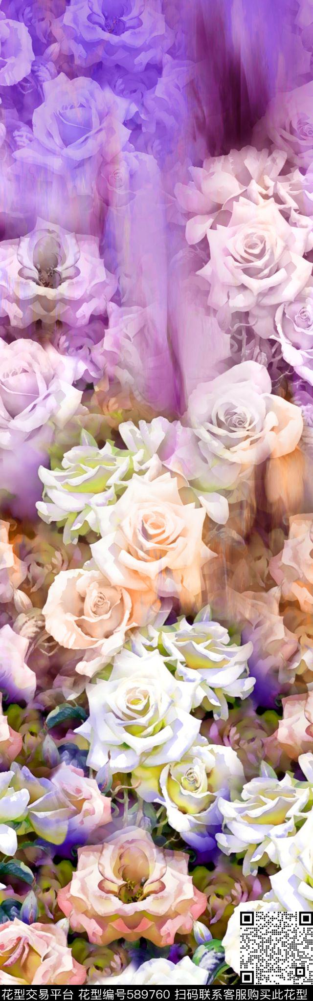 花卉渐变中老年数码印花华亿平台下载（图片编号: 589760） - 瓦栏（Walan）