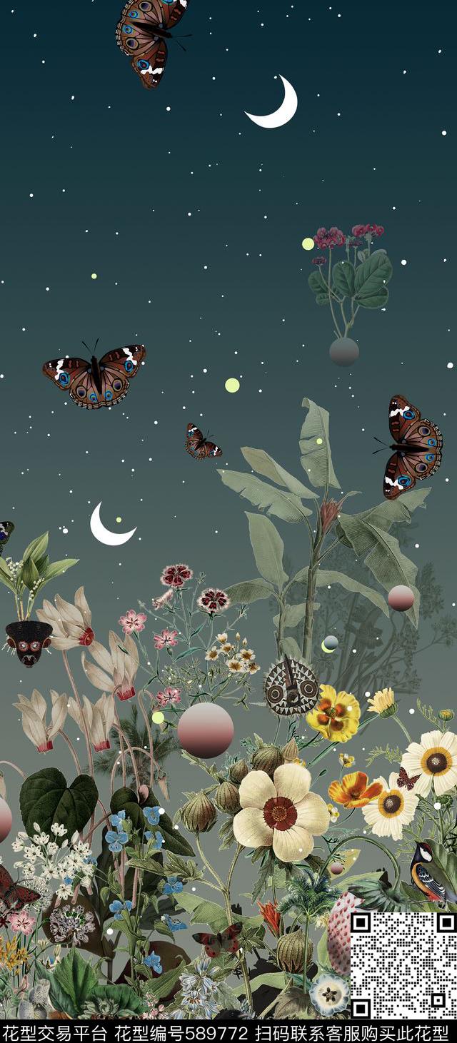 古典花卉花卉星空数码印花华亿平台下载（图片编号: 589772） - 瓦栏（Walan）