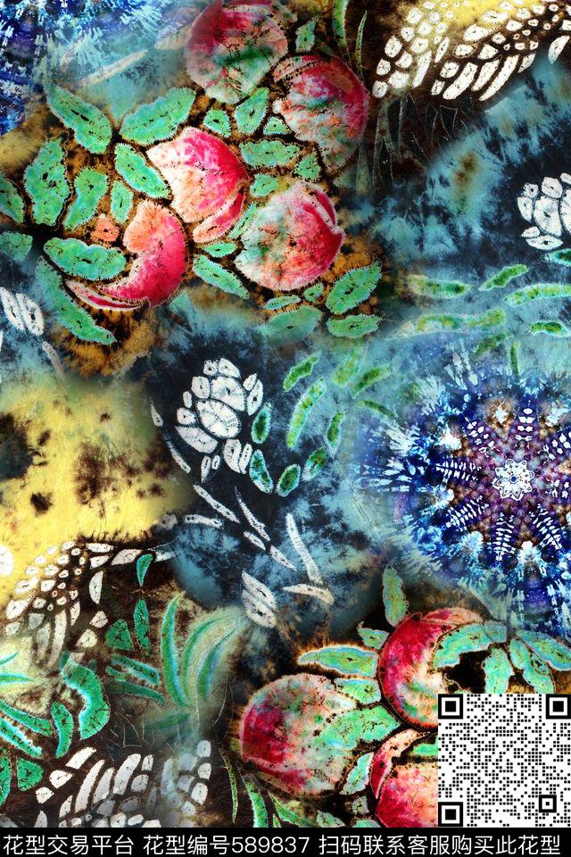 抽象扎染扎染华亿平台数码印花华亿平台下载（图片编号: 589837） - 瓦栏（Walan）