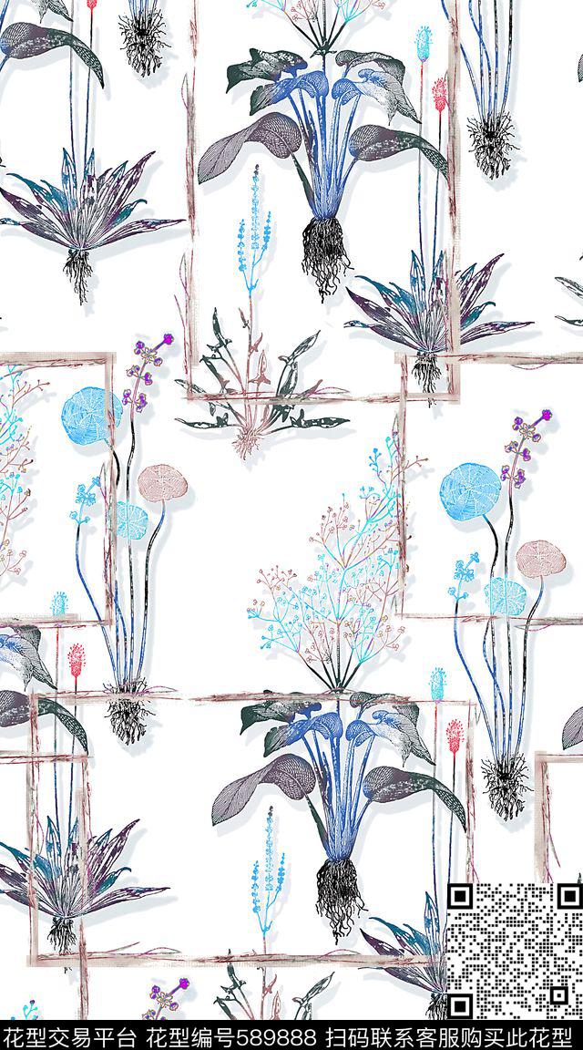 花卉清新简单数码印花华亿平台下载（图片编号: 589888） - 瓦栏（Walan）