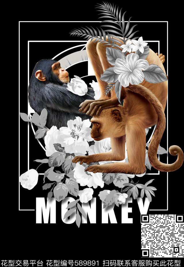 定位男装T恤猩猩猴子数码印花华亿平台下载（图片编号: 589891） - 瓦栏（Walan）