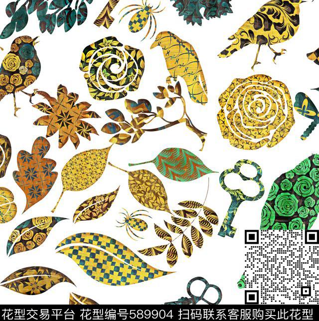 手绘植物动物数码印花华亿平台下载（图片编号: 589904） - 瓦栏（Walan）