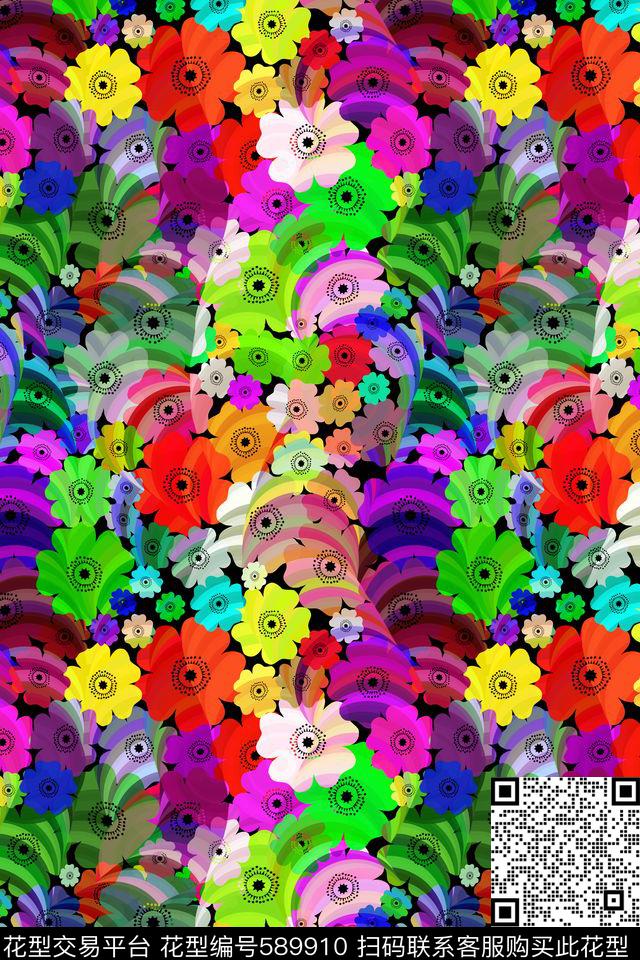花卉时尚蝶影数码印花华亿平台下载（图片编号: 589910） - 瓦栏（Walan）