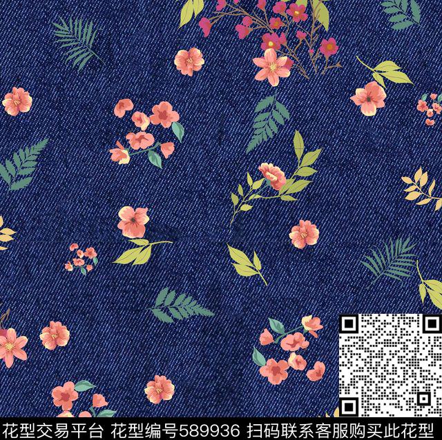 牛仔花卉小清新数码印花华亿平台下载（图片编号: 589936） - 瓦栏（Walan）