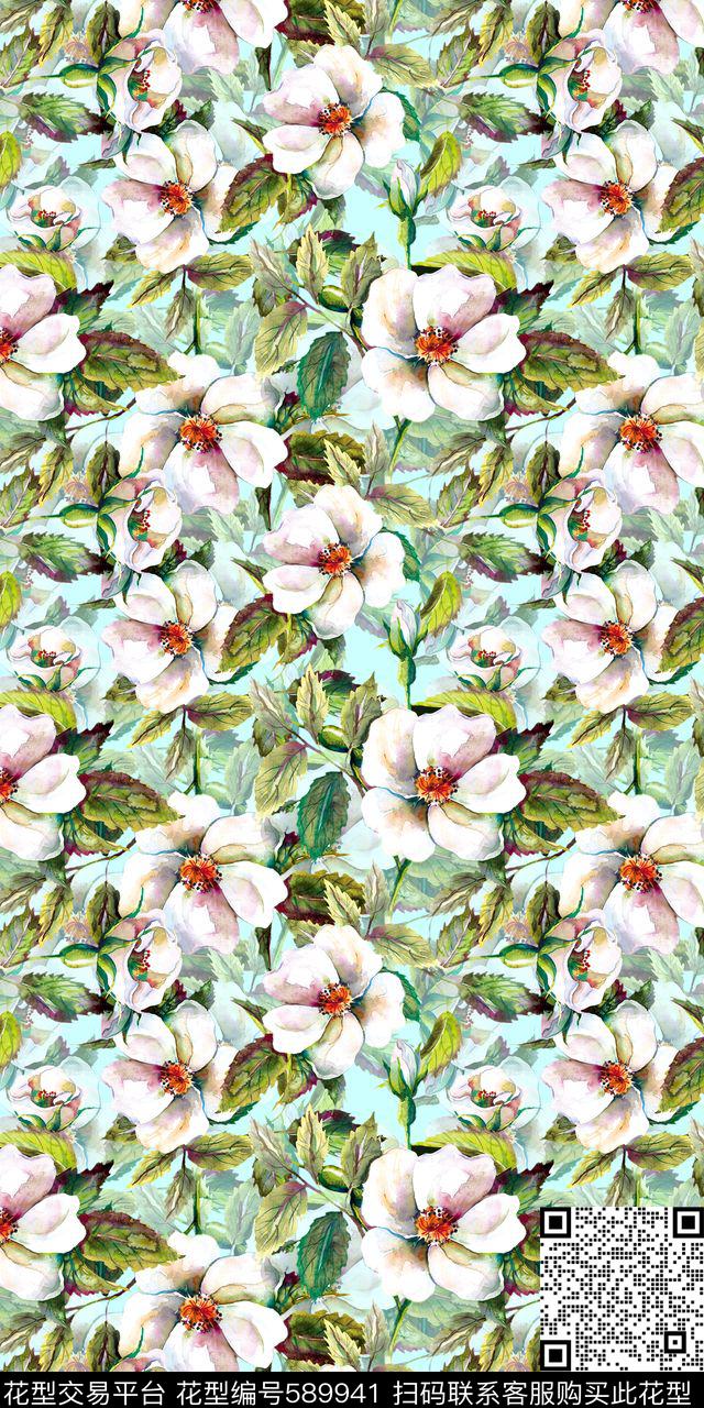 小清新田园花卉白色花朵植物花卉数码印花华亿平台下载（图片编号: 589941） - 瓦栏（Walan）