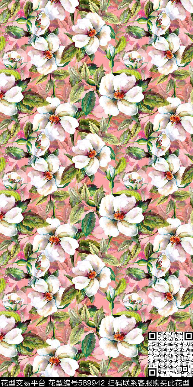 小清新田园花卉白色花朵植物花卉数码印花华亿平台下载（图片编号: 589942） - 瓦栏（Walan）
