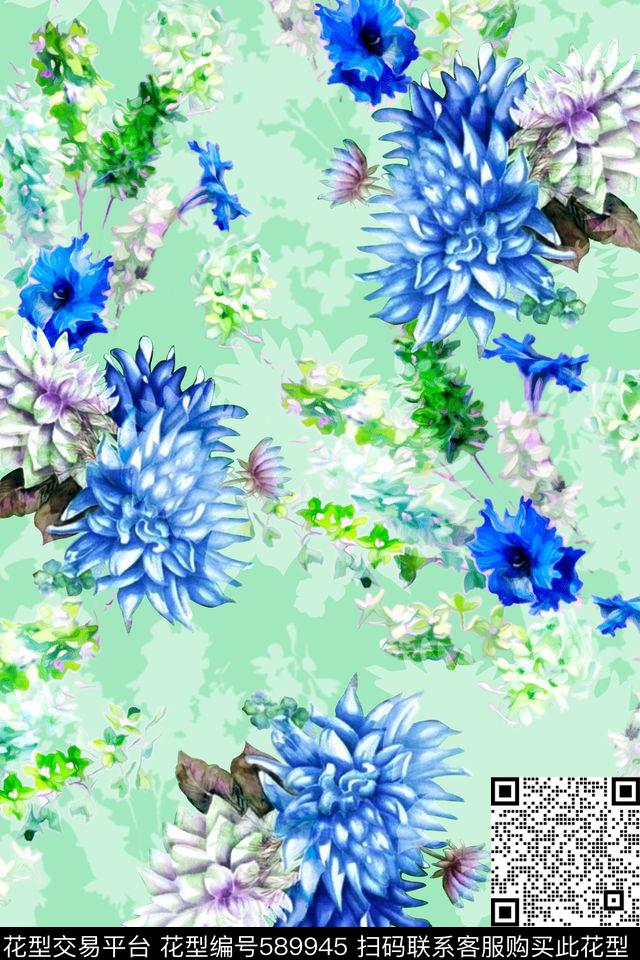 水彩浪漫花卉女装数码印花华亿平台下载（图片编号: 589945） - 瓦栏（Walan）