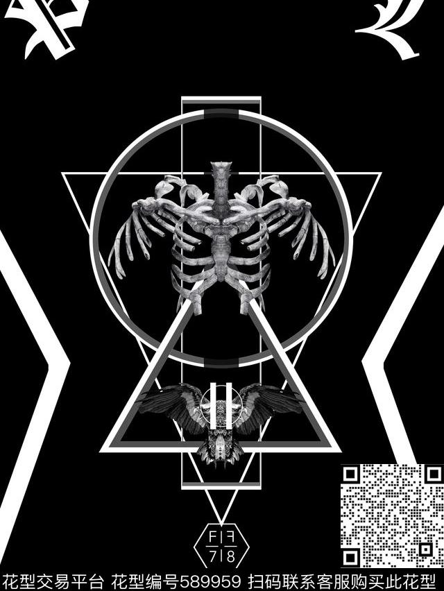 大几何骨骼潮牌数码印花华亿平台下载（图片编号: 589959） - 瓦栏（Walan）