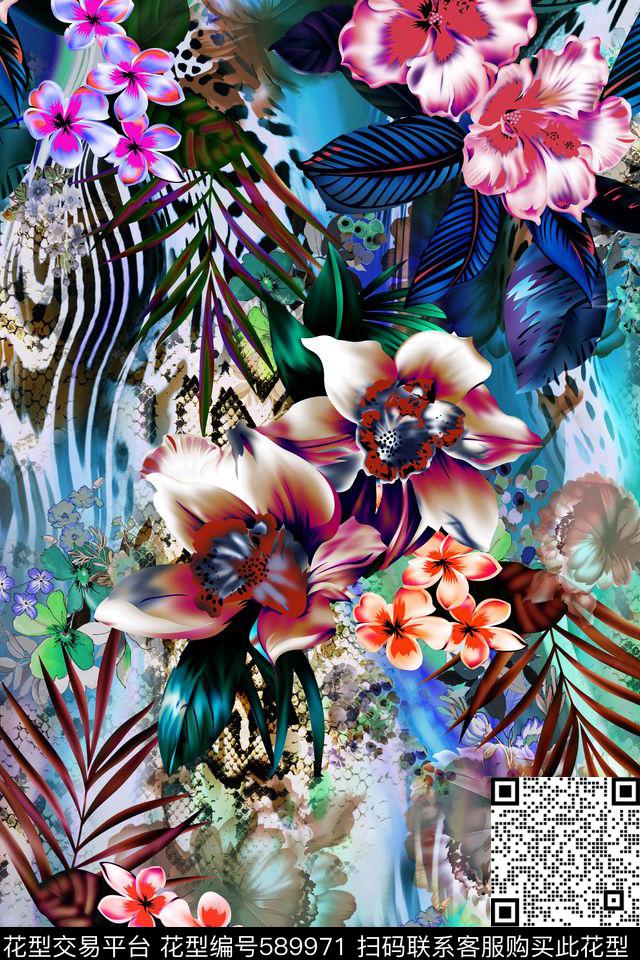 兰花牡丹手绘数码印花华亿平台下载（图片编号: 589971） - 瓦栏（Walan）