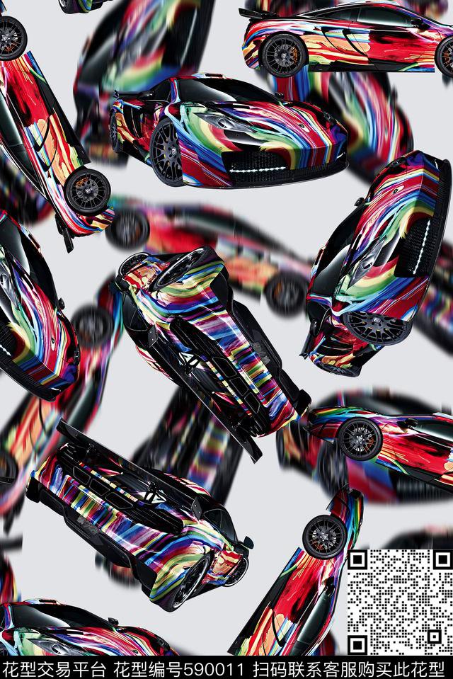 时尚大牌欧美风格靓丽跑车怪异设计数码印花华亿平台下载（图片编号: 590011） - 瓦栏（Walan）