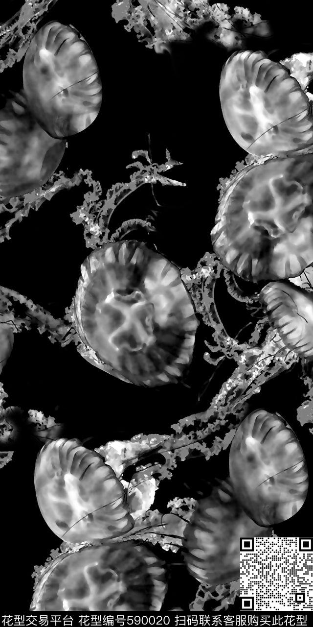 男装衬衫抽象男装图案水母数码印花华亿平台下载（图片编号: 590020） - 瓦栏（Walan）