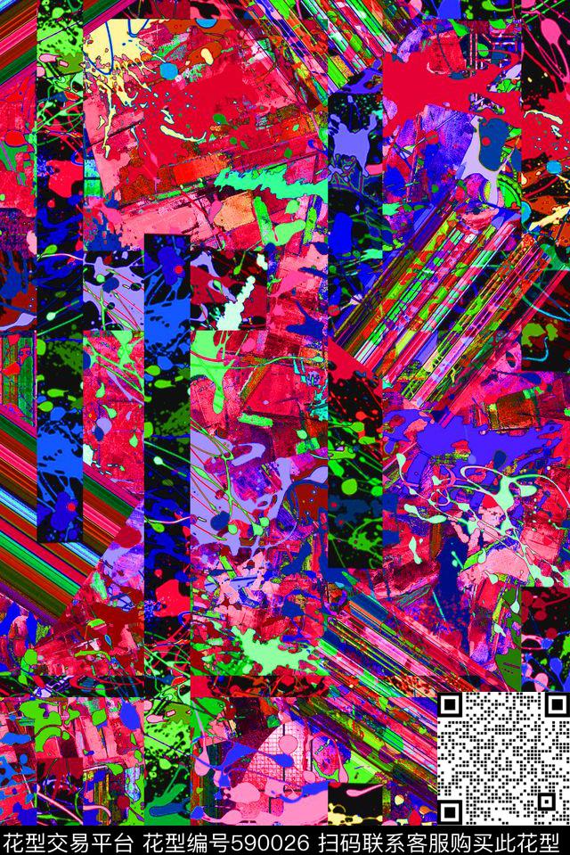 抽象炫丽涂鸦女装抽象炫丽涂鸦油墨铅笔流行时尚数码印花华亿平台下载（图片编号: 590026） - 瓦栏（Walan）
