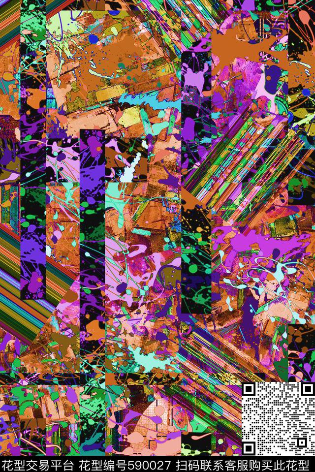 抽象炫丽涂鸦女装抽象炫丽涂鸦油墨铅笔流行时尚数码印花华亿平台下载（图片编号: 590027） - 瓦栏（Walan）