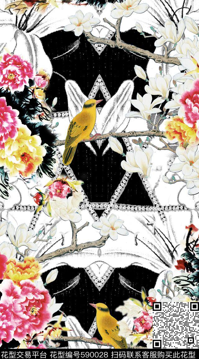 中国风民族花鸟数码印花华亿平台下载（图片编号: 590028） - 瓦栏（Walan）