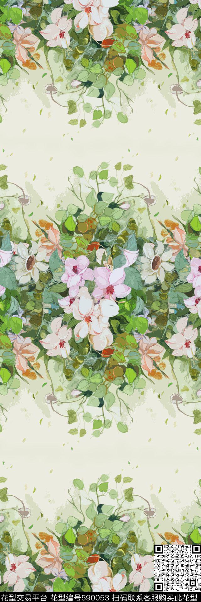 双边定位兰花热带。数码印花华亿平台下载（图片编号: 590053） - 瓦栏（Walan）