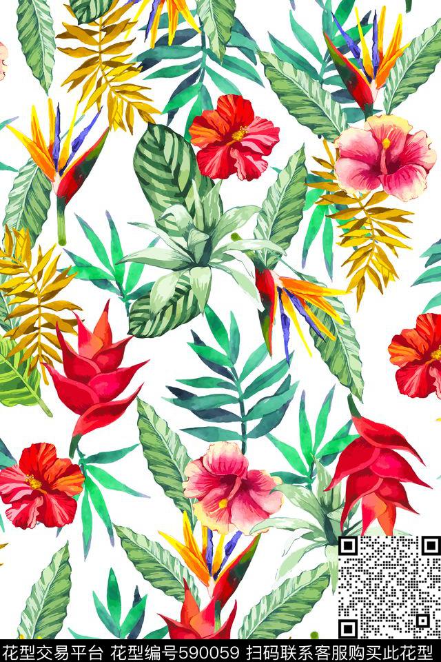 天堂鸟花时尚热带数码印花华亿平台下载（图片编号: 590059） - 瓦栏（Walan）