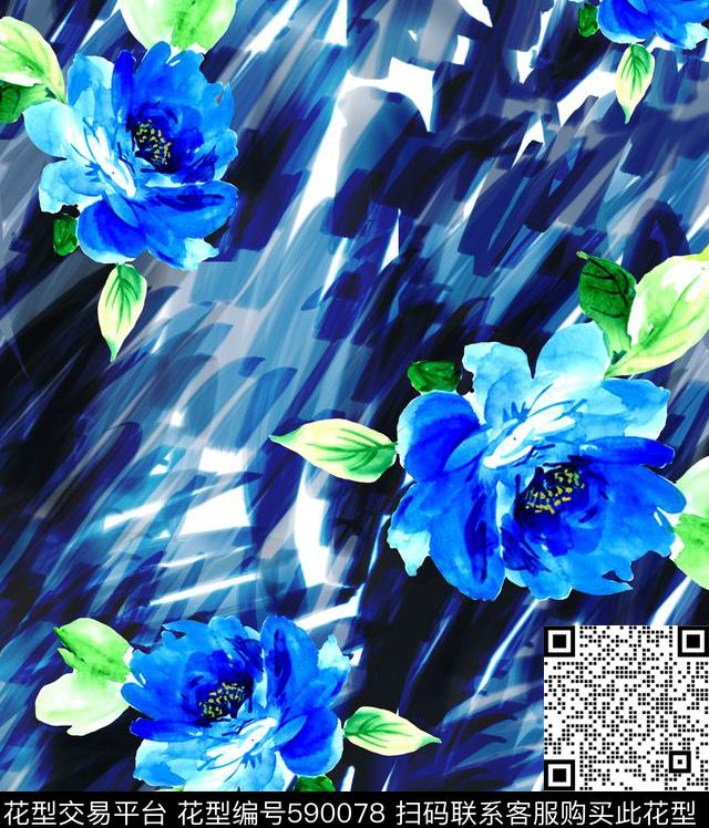 时尚休闲肌理笔触花卉数码印花华亿平台下载（图片编号: 590078） - 瓦栏（Walan）