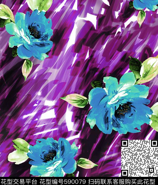 时尚休闲肌理笔触花卉数码印花华亿平台下载（图片编号: 590079） - 瓦栏（Walan）