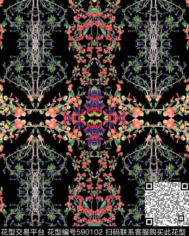 清新花数码印花华亿平台下载（图片编号: 590102） - 瓦栏（Walan）