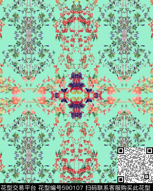 清新花数码印花华亿平台下载（图片编号: 590107） - 瓦栏（Walan）