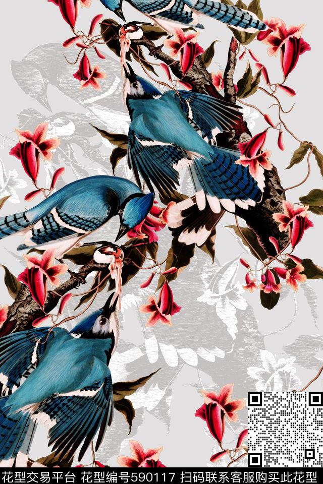 写实花卉花鸟数码印花华亿平台下载（图片编号: 590117） - 瓦栏（Walan）