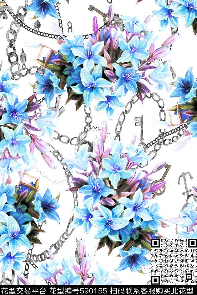 花卉百合链条数码印花华亿平台下载（图片编号: 590155） - 瓦栏（Walan）