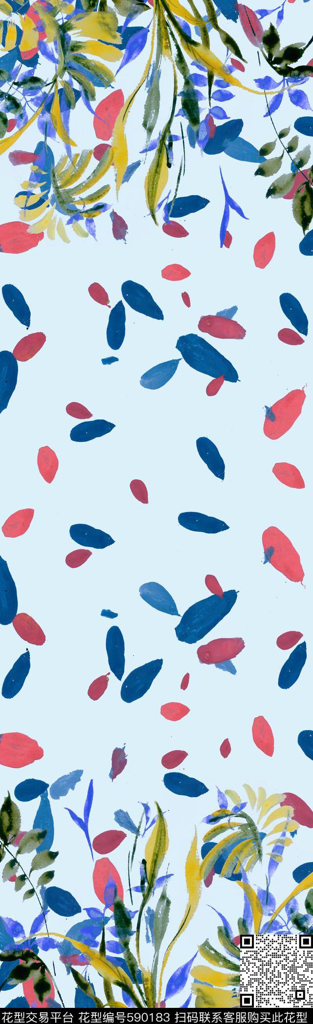 小清新手绘长巾数码印花华亿平台下载（图片编号: 590183） - 瓦栏（Walan）