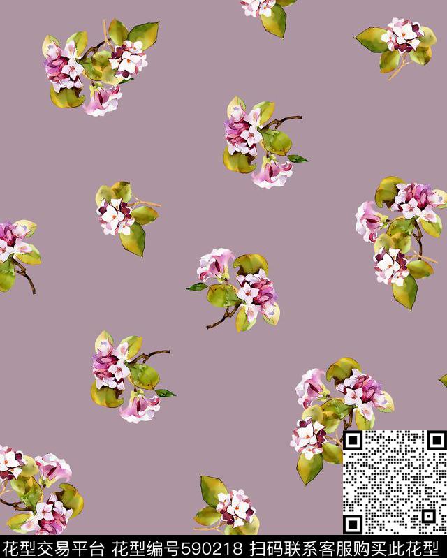 手绘兰花定位数码印花华亿平台下载（图片编号: 590218） - 瓦栏（Walan）