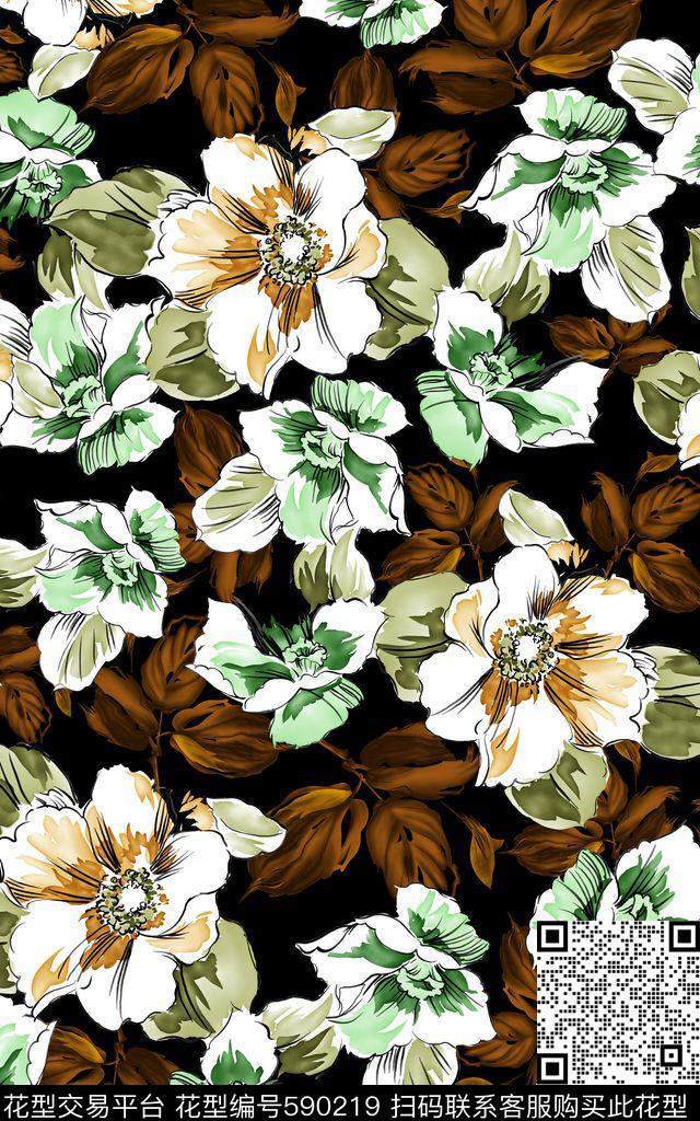花朵休闲风枫叶数码印花华亿平台下载（图片编号: 590219） - 瓦栏（Walan）