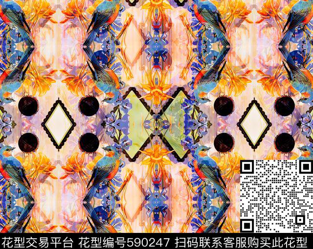 手绘。定位小鸟中老年数码印花华亿平台下载（图片编号: 590247） - 瓦栏（Walan）