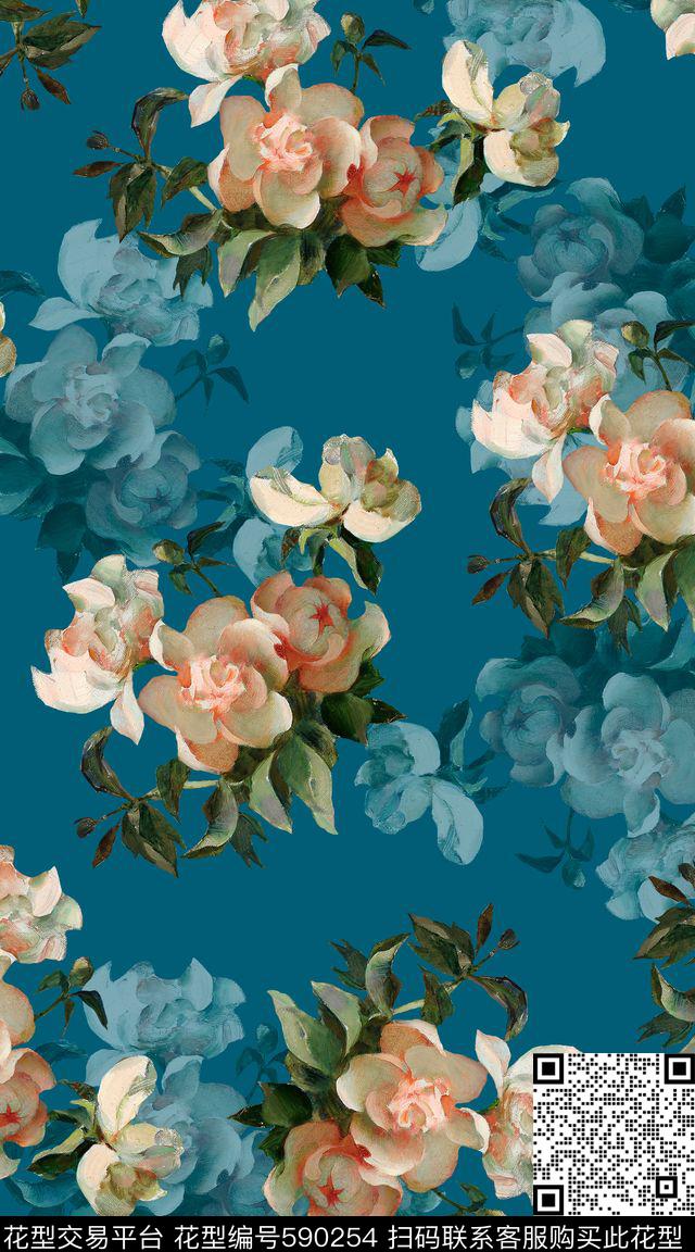 时尚简约花卉数码印花华亿平台下载（图片编号: 590254） - 瓦栏（Walan）