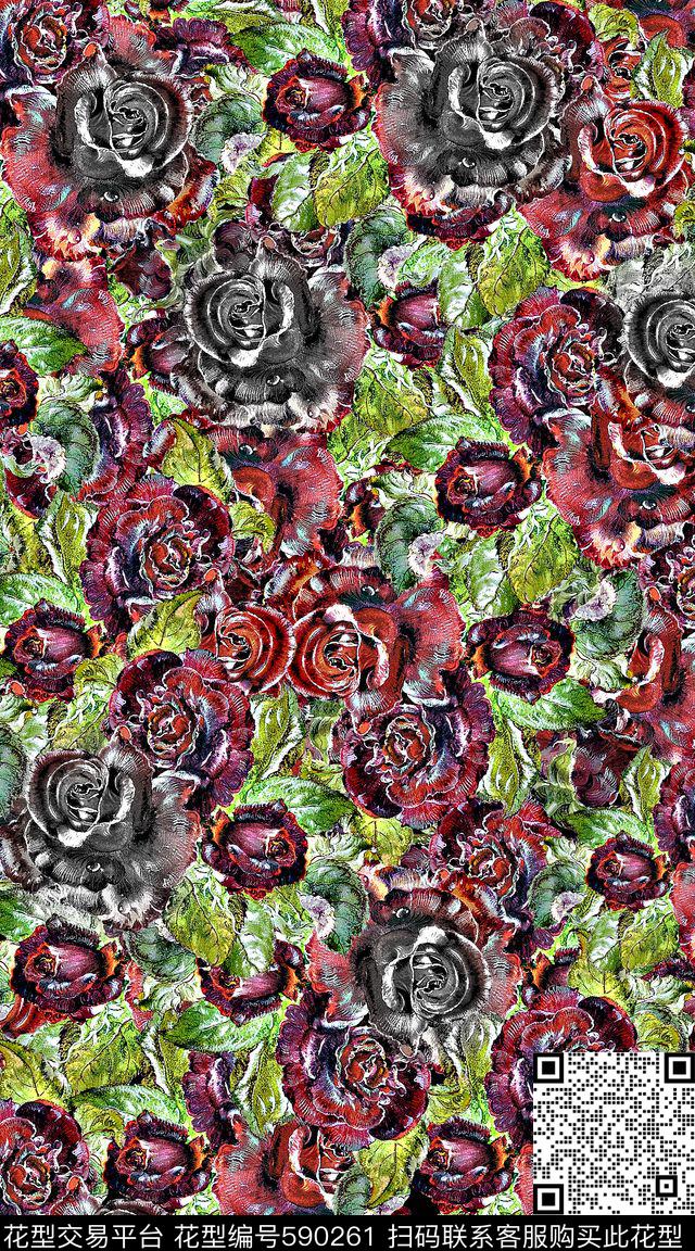 欧式油画花卉数码印花华亿平台下载（图片编号: 590261） - 瓦栏（Walan）