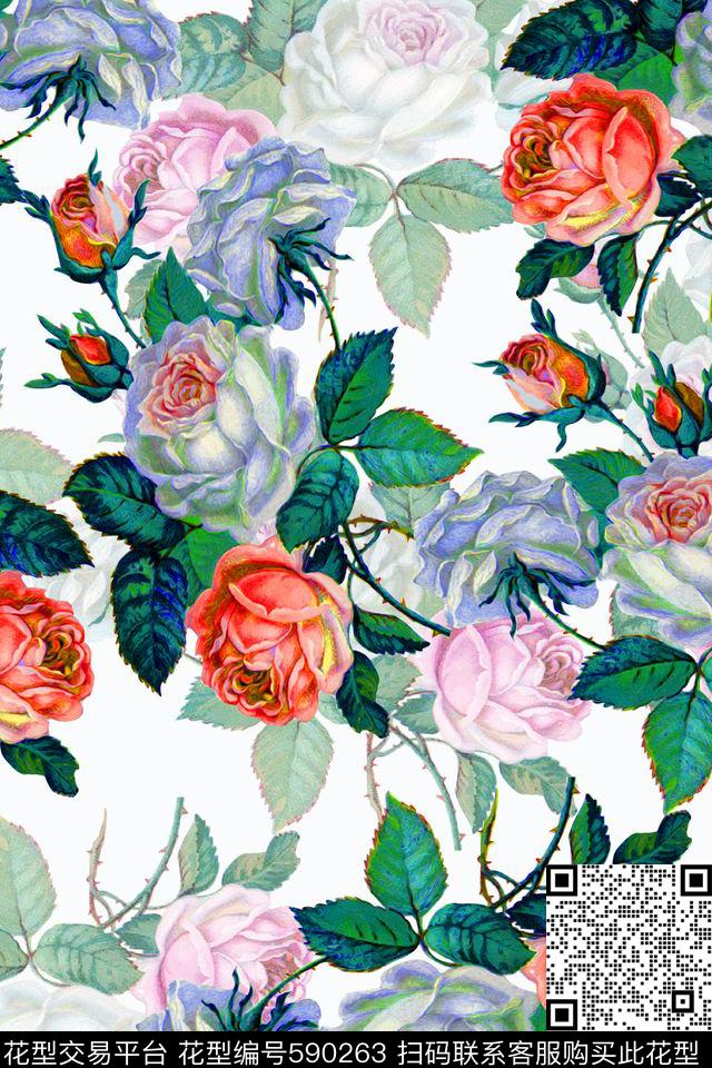 时尚水彩服装数码印花华亿平台下载（图片编号: 590263） - 瓦栏（Walan）