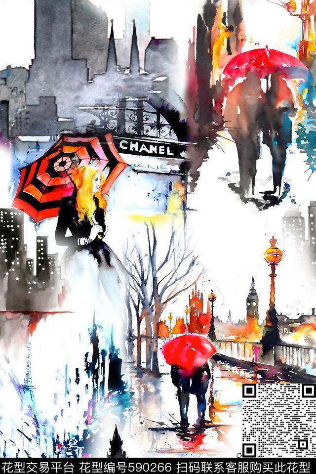 抽象水彩水墨数码印花华亿平台下载（图片编号: 590266） - 瓦栏（Walan）