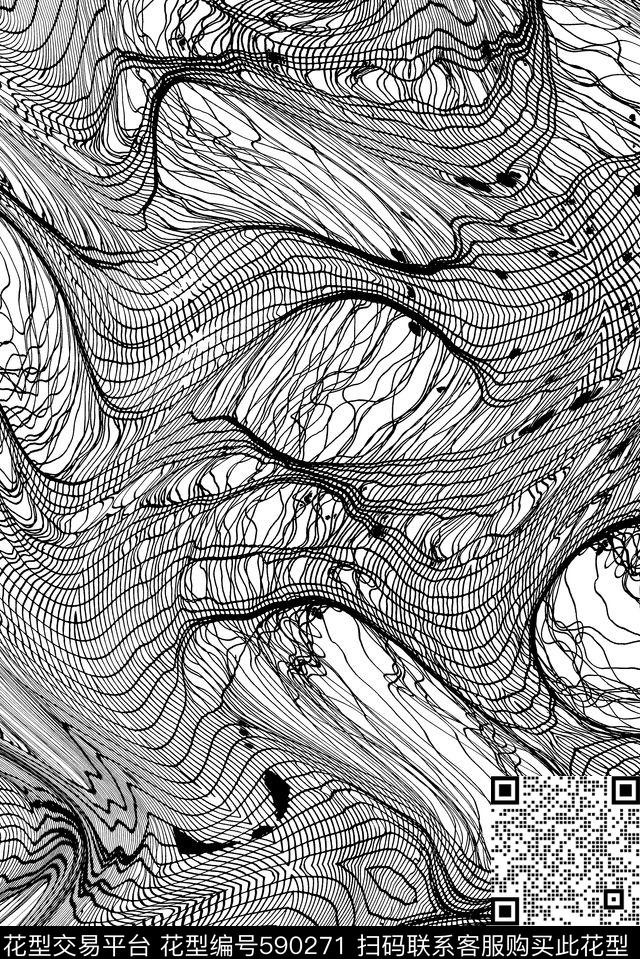蕾丝抽象波浪传统印花华亿平台下载（图片编号: 590271） - 瓦栏（Walan）